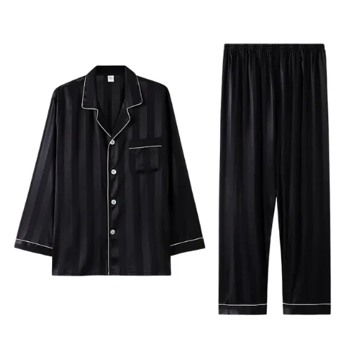 Ensemble Pyjama Satin Homme à Rayures(Ensemble Pyjama Satin Homme) 3 Ensemble Pyjama Satin Homme à Rayures(Ensemble Pyjama Satin Homme) – Image 3