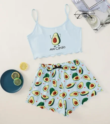 Ensemble Pyjashort Femme Satin à Motifs Avocat(Ensemble Pyjashort Femme Satin) 2 Ensemble Pyjashort Femme Satin à Motifs Avocat(Ensemble Pyjashort Femme Satin) – Image 2