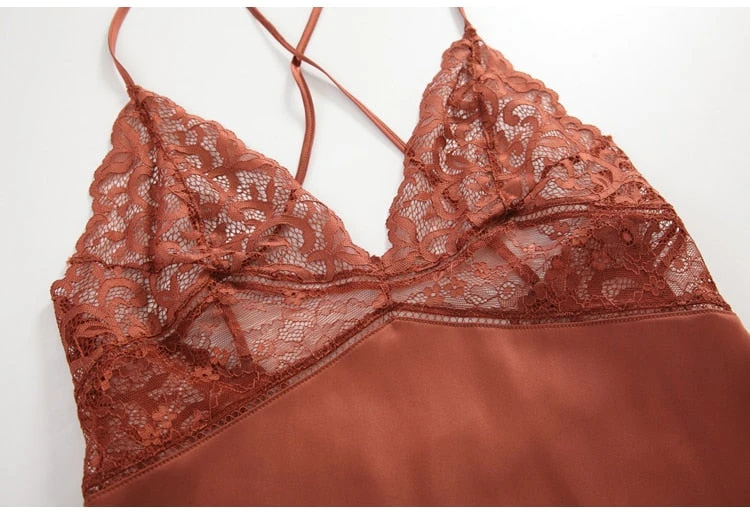 Robe Nuisette Satin Décolletée En Dentelles(Robe Nuisette Satin) 12 Robe Nuisette Satin Décolletée En Dentelles(Robe Nuisette Satin) – Image 12