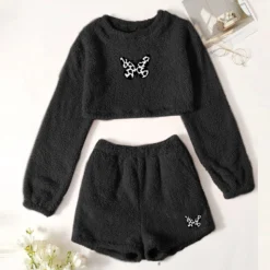 Pyjama Polaire Sexy Ensemble Deux Pièces à Motif Papillon(Pyjama Polaire Sexy)