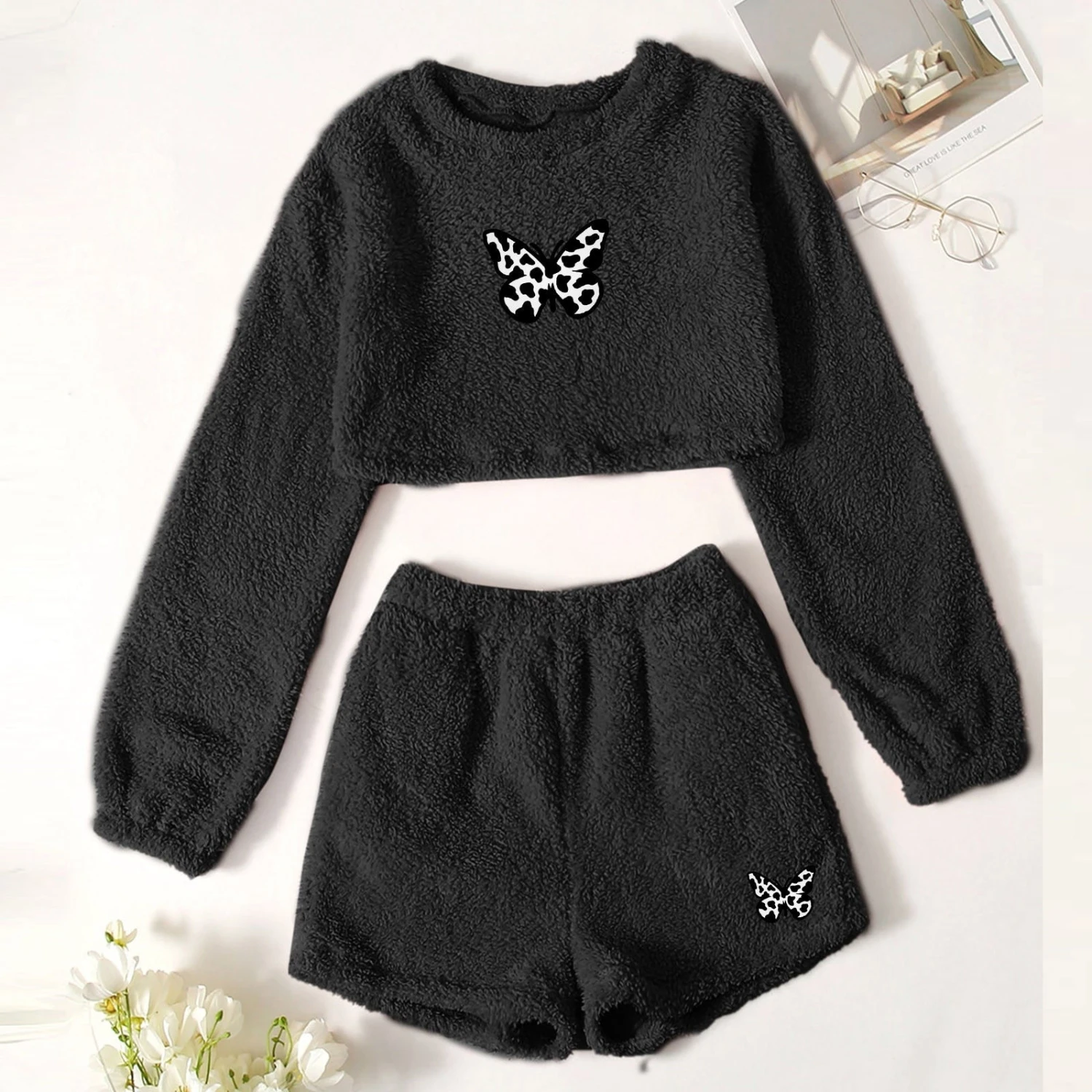 Pyjama Polaire Sexy Ensemble Deux Pièces à Motif Papillon(Pyjama Polaire Sexy) 1 Pyjama Polaire Sexy Ensemble Deux Pièces à Motif Papillon(Pyjama Polaire Sexy)