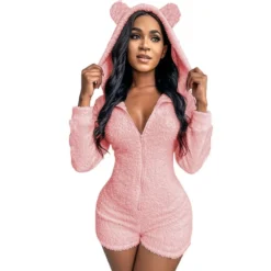 Pyjama Combinaison Sexy Polaire En Short(Pyjama Combinaison Sexy)