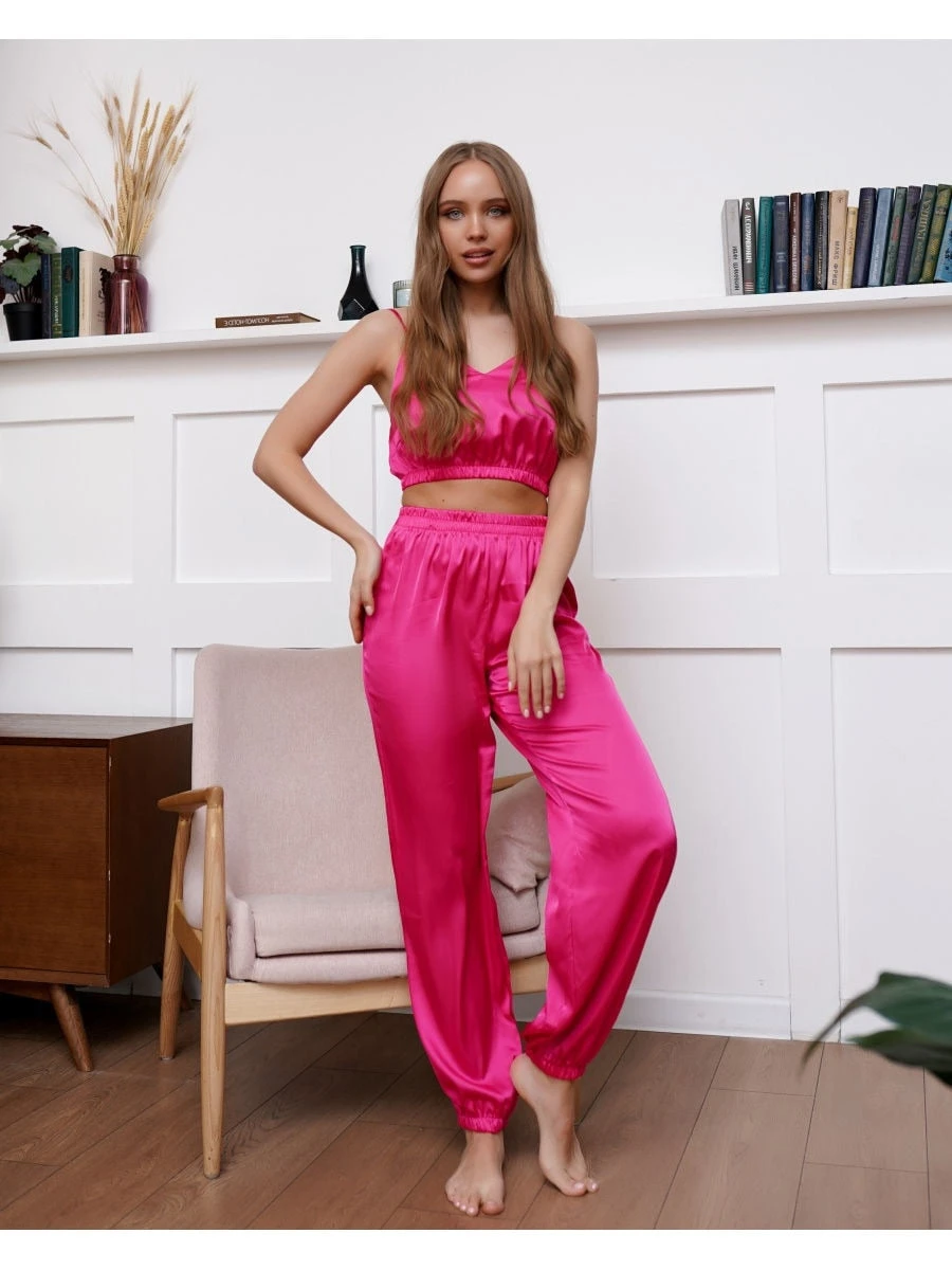 Pyjama Ensemble Satin Femme Crop Et Pantalon(Pyjama Ensemble Satin Femme) 2 Pyjama Ensemble Satin Femme Crop Et Pantalon(Pyjama Ensemble Satin Femme) – Image 2