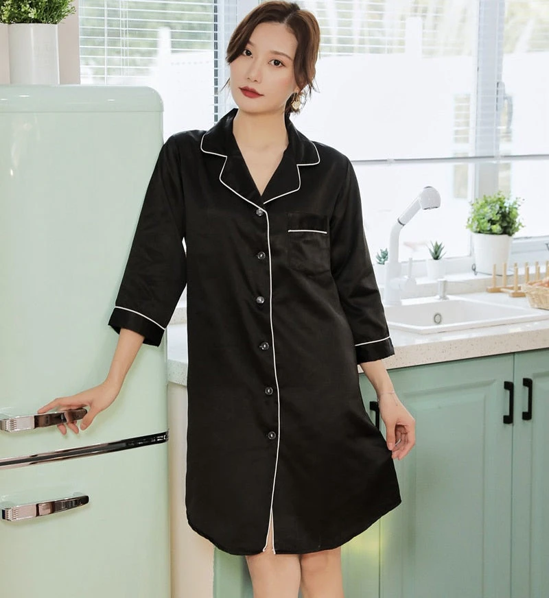 Chemise De Nuit Satin Longue Manches Longues(Chemise De Nuit Satin Longue) 2 Chemise De Nuit Satin Longue Manches Longues(Chemise De Nuit Satin Longue) – Image 2