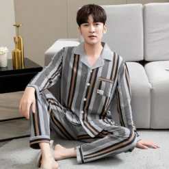 Ensemble Pyjama Homme Manche Longue à Rayures(Ensemble Pyjama Homme Manche Longue)