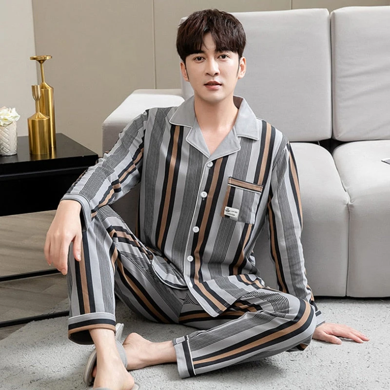 Ensemble Pyjama Homme Manche Longue à Rayures(Ensemble Pyjama Homme Manche Longue) 1 Ensemble Pyjama Homme Manche Longue à Rayures(Ensemble Pyjama Homme Manche Longue)