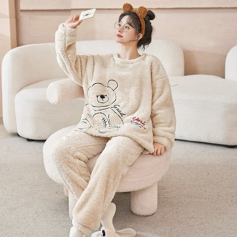 Pyjama Peluche Pour Couple à Manches Longues Avec Motif Ourson(Pyjama Peluche Pour Couple A Manches Longues Avec Motif Ourson) 3 Pyjama Peluche Pour Couple à Manches Longues Avec Motif Ourson(Pyjama Peluche Pour Couple A Manches Longues Avec Motif Ourson) – Image 3