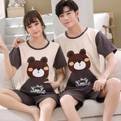 Pyjama Duo Couple 2 Pièces T-Short Et Short à Motif Nounours(Pyjama Duo Couple)
