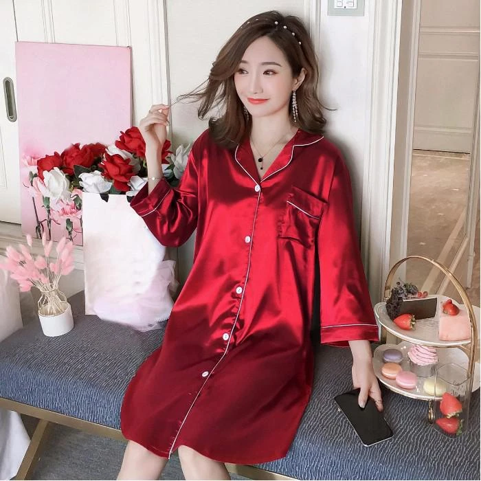 Chemise De Nuit Satin Longue Manches Longues(Chemise De Nuit Satin Longue) 6 Chemise De Nuit Satin Longue Manches Longues(Chemise De Nuit Satin Longue) – Image 6