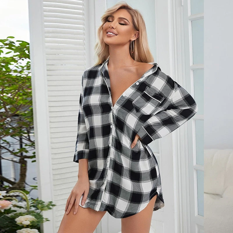 Chemise De Nuit Carreaux Décontracté(Chemise De Nuit Carreaux) 2 Chemise De Nuit Carreaux Décontracté(Chemise De Nuit Carreaux) – Image 2