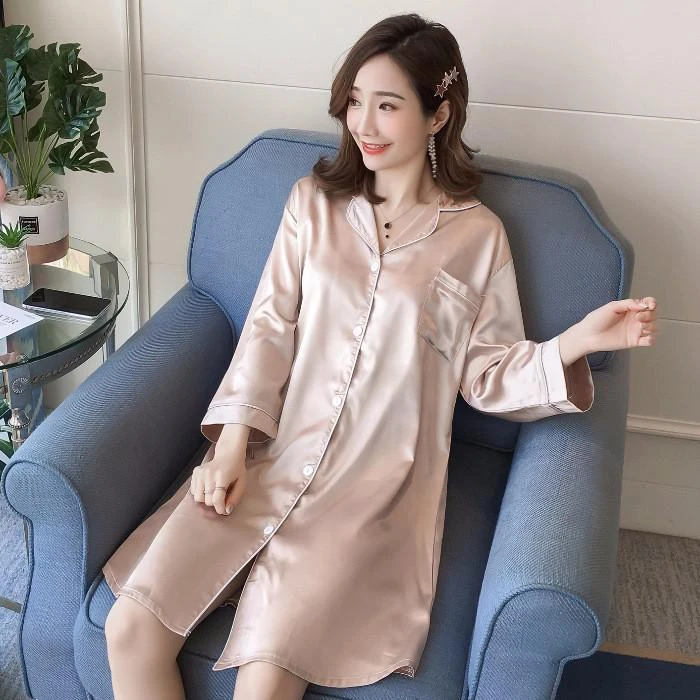 Chemise De Nuit Satin Longue Manches Longues(Chemise De Nuit Satin Longue) 5 Chemise De Nuit Satin Longue Manches Longues(Chemise De Nuit Satin Longue) – Image 5