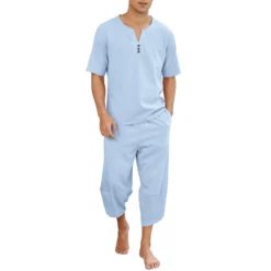 Pyjama Homme Décontracté 2 Pièces En Lin Pour L'Été(Pyjama Homme Decontracte) -Boutique De Pyjamas U579611acea784bfcb71dd50f6c5f0703e