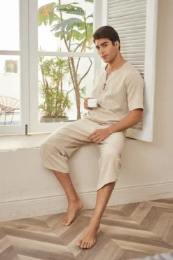 Pyjama Homme Décontracté 2 Pièces En Lin Pour L'Été(Pyjama Homme Decontracte) -Boutique De Pyjamas U5b532d000cfb4c8bbac818438e96bc385