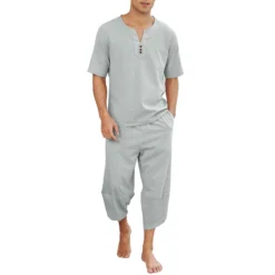 Pyjama Homme Décontracté 2 Pièces En Lin Pour L'Été(Pyjama Homme Decontracte) -Boutique De Pyjamas Ub837133bee594aa494e0b6ba6896f7ead