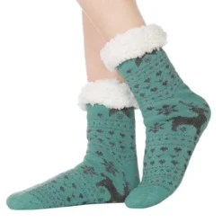 Chaussette Pilou PilouRENNE VERT(Chaussette Pilou Pilou Renne Vert) -Boutique De Pyjamas chaussette pilou femme verte noel 1000x1000 1