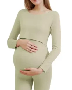 Ensemble Pyjama Grossesse En Coton Manches Longues(Ensemble Pyjama Grossesse En Coton) -Boutique De Pyjamas vert