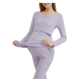 Ensemble Pyjama Grossesse En Coton Manches Longues(Ensemble Pyjama Grossesse En Coton) -Boutique De Pyjamas violet